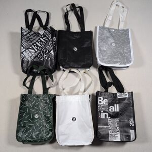 Lot of 6 Lululemon Reusable Small Shopping Bags Totes Black White Green
